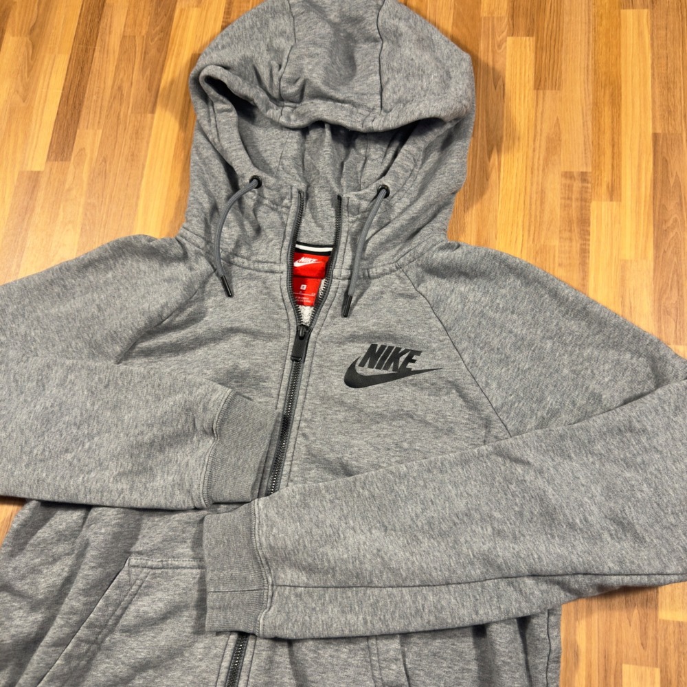 Nike Sportswear Mens Full Zip Hoodie Gray Fleece Raglan Sweatshirt Small